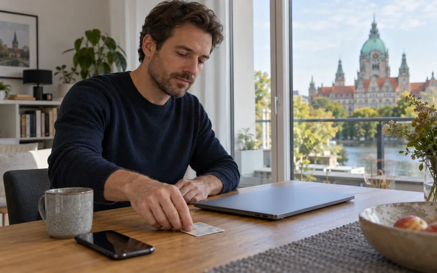 22BET verifizierung: Umgedrehte Karte neben einem Laptop in Hannover.